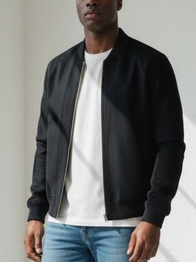 Abercrombie & Fitch Black Quilted-Lined Bomber Jacket Navy Blue Size Large